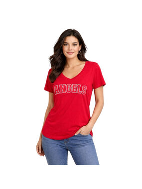 Port & Company Angels Baseball Team Red V-Neck Graphic Tee Size M
